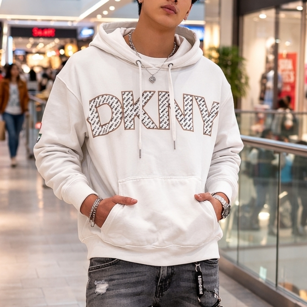 DKNY‎ White Hoodie Pullover Size Medium New